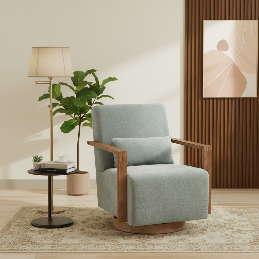 Fauteuil de salon pivotant moderne et rembourré