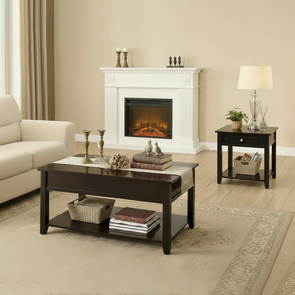 Table basse en bois avec plateau relevable, couleur noire