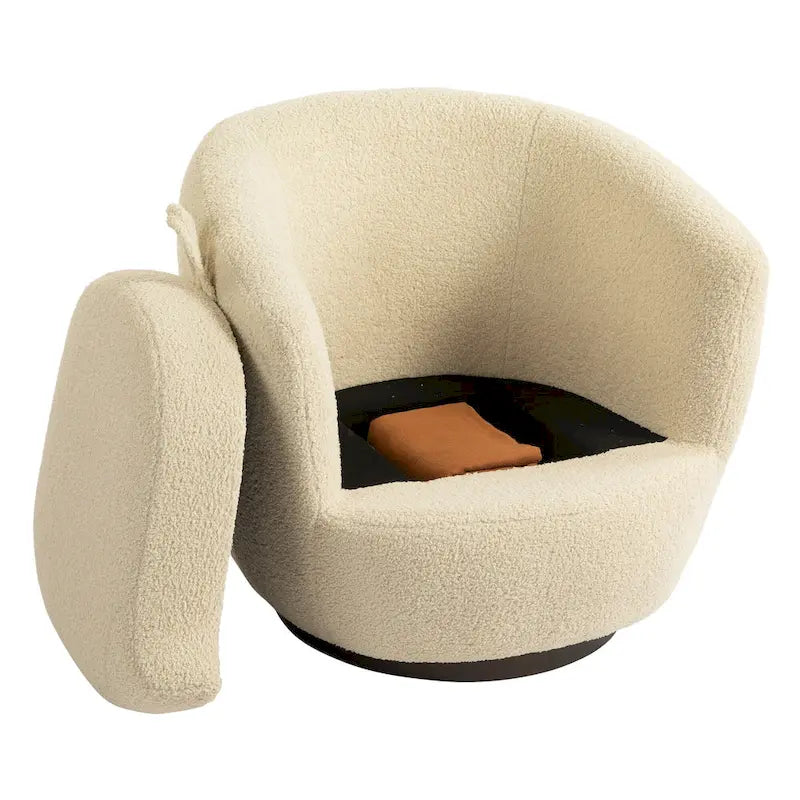 Fauteuil crapaud pivotant rembourré beige