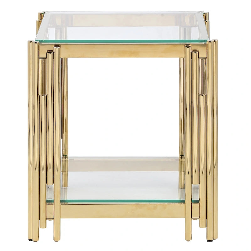 Table basse en verre trempé et acier inoxydable doré