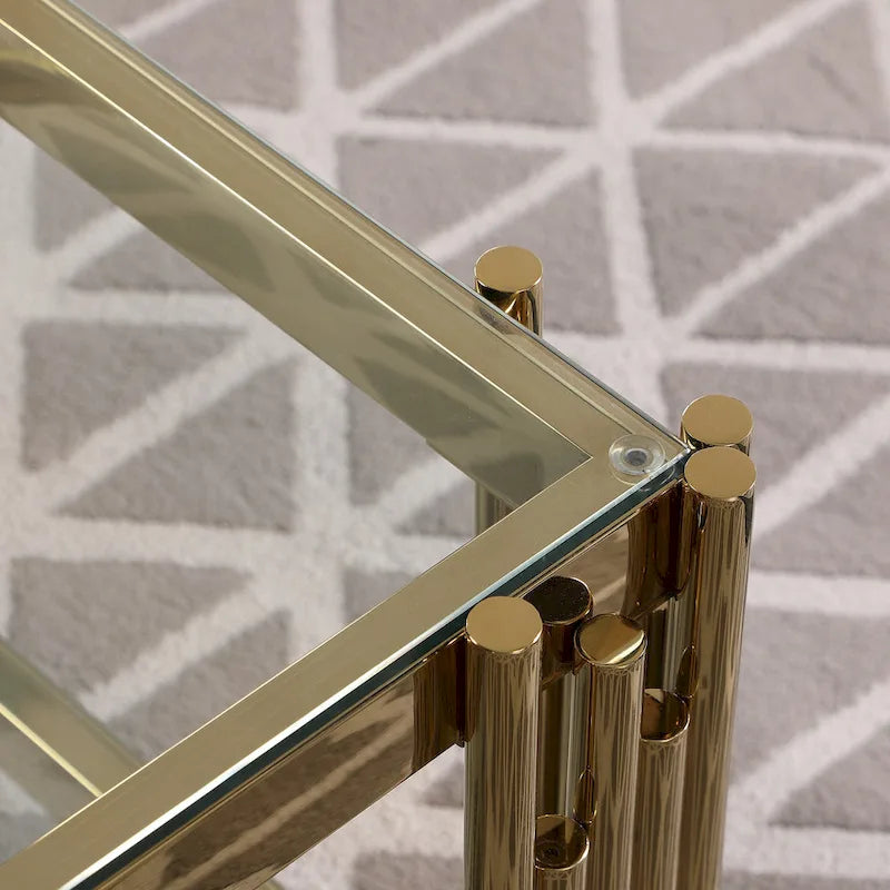 Table basse en verre trempé et acier inoxydable doré