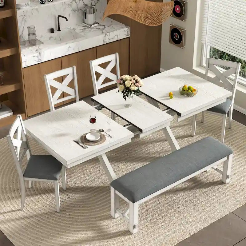 Table à manger extensible rectangulaire moderne en bois massif