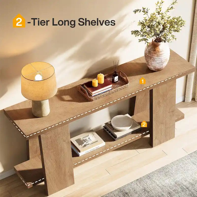 Grande table console, table console moderne à 2 niveaux pour entrée