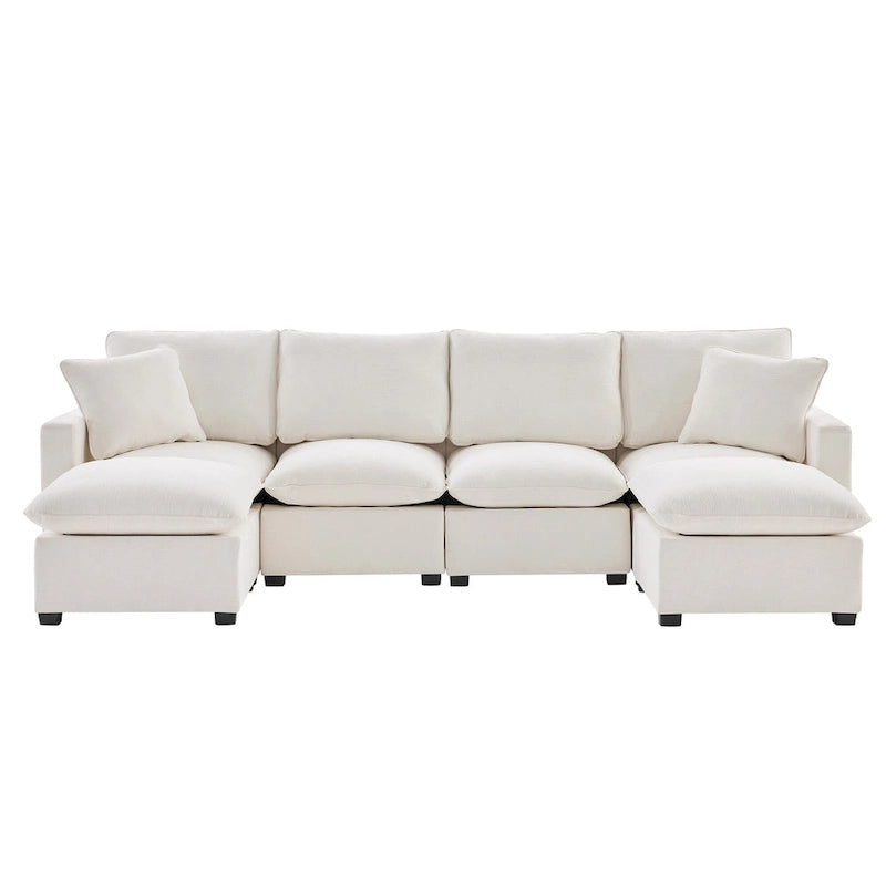 Canapé modulable en U, 6 places, en chenille, avec assise profonde