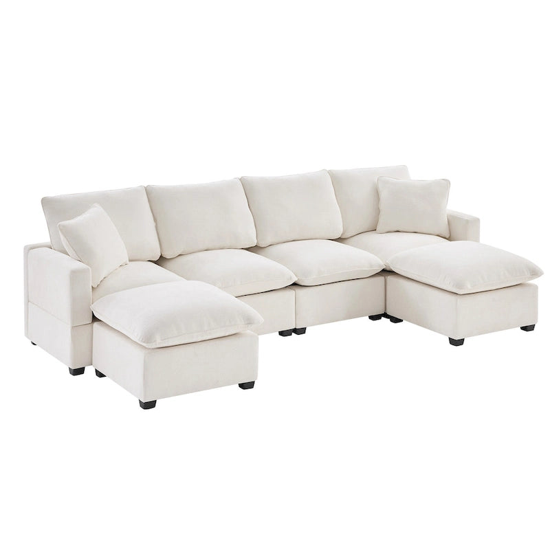 Canapé modulable en U, 6 places, en chenille, avec assise profonde