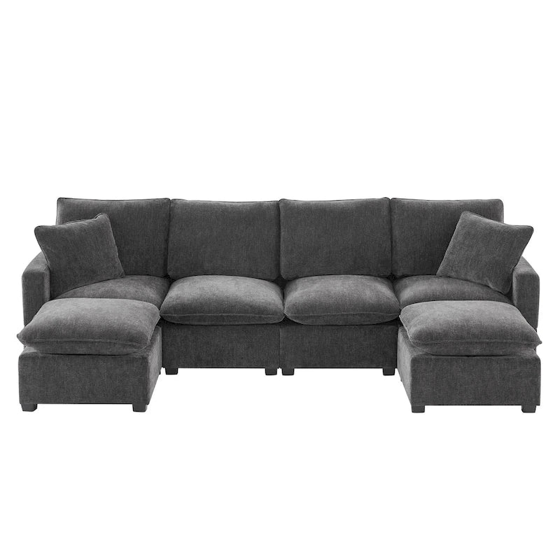 Canapé modulable en U, 6 places, en chenille, avec assise profonde