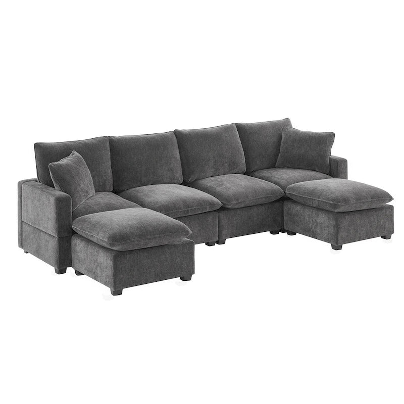Canapé modulable en U, 6 places, en chenille, avec assise profonde