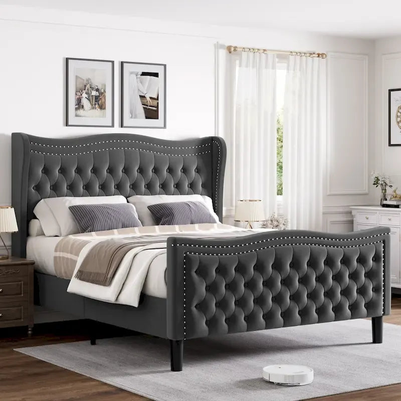 Lit Plateforme en Velours Style Moderne