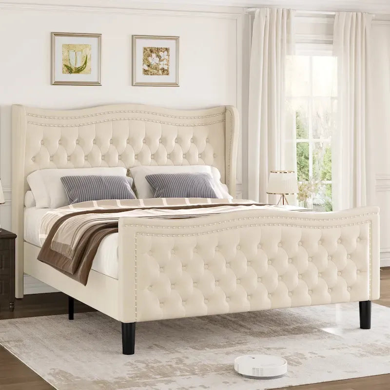 Lit Plateforme en Velours Style Moderne