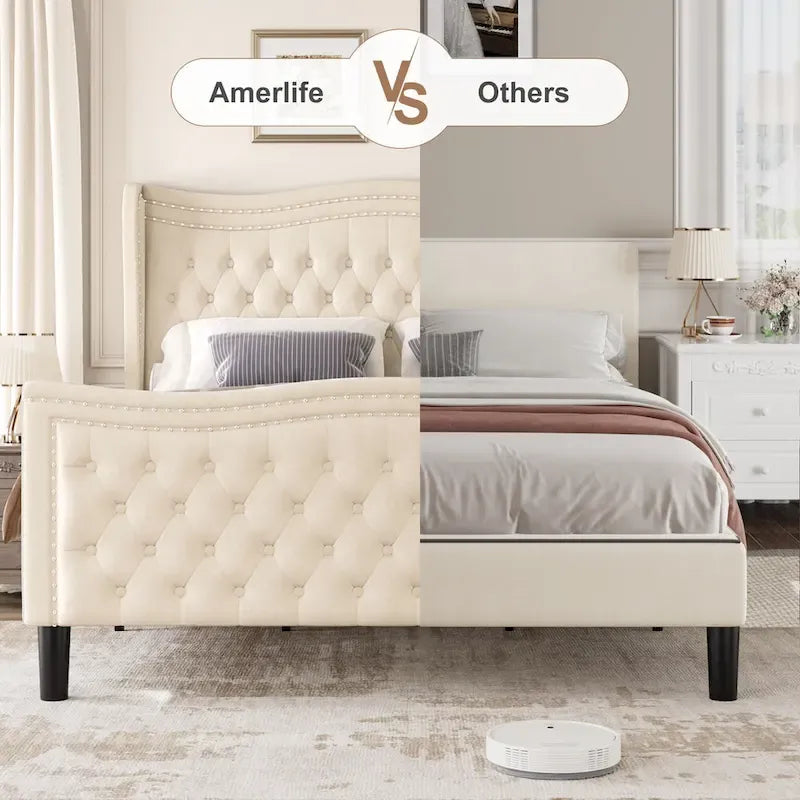 Lit Plateforme en Velours Style Moderne