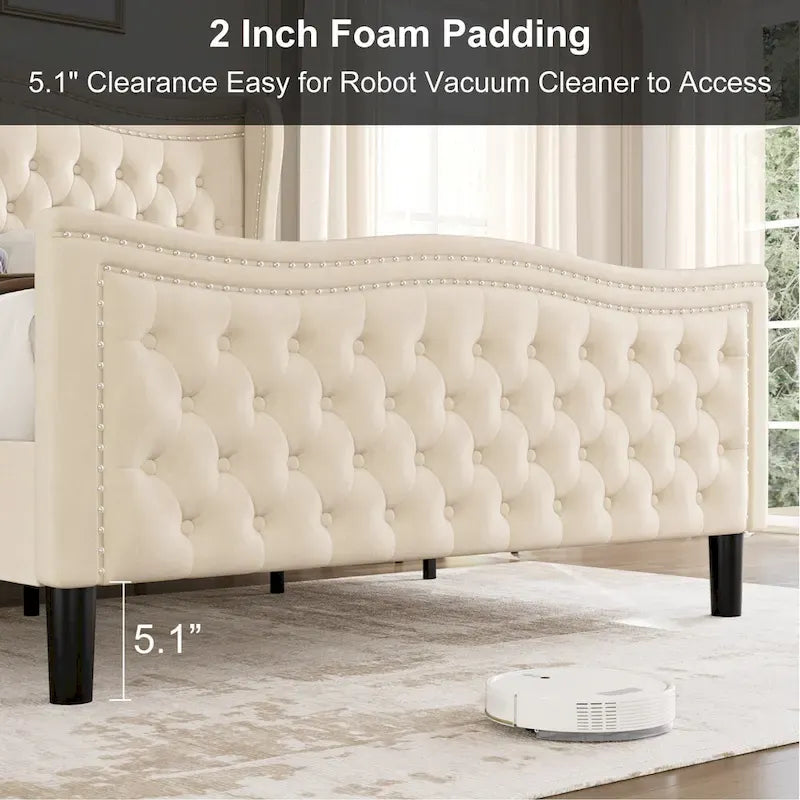 Lit Plateforme en Velours Style Moderne