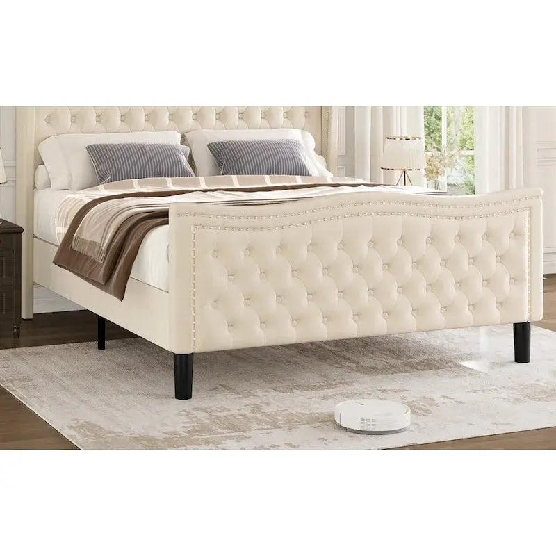 Lit Plateforme en Velours Style Moderne