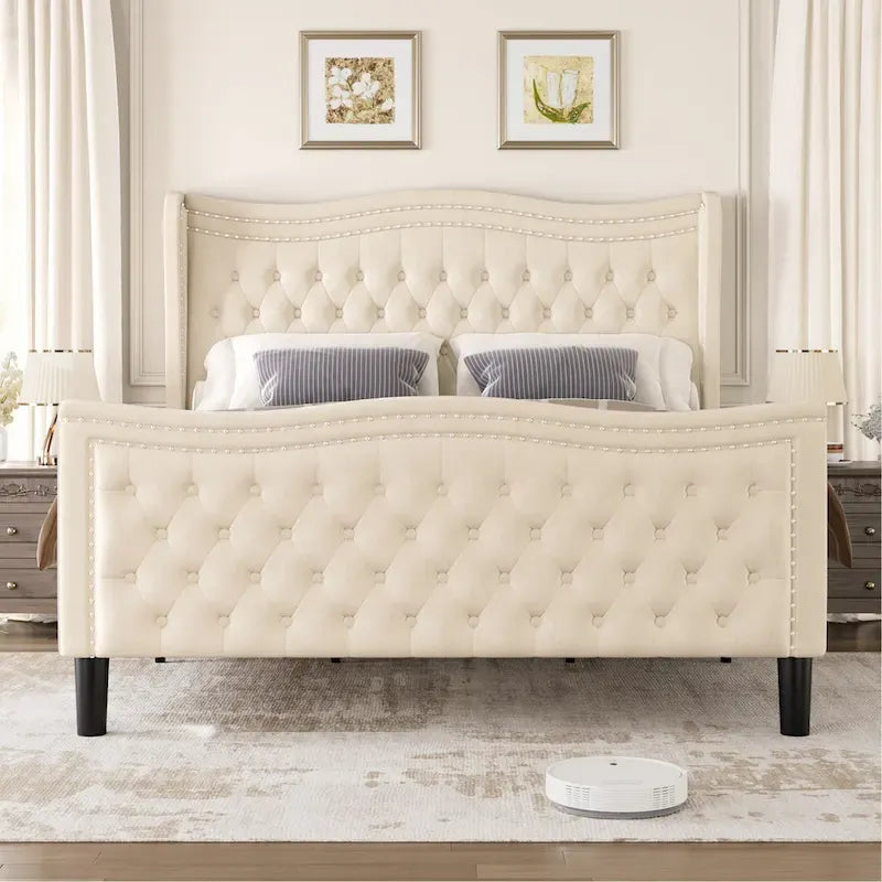 Lit Plateforme en Velours Style Moderne