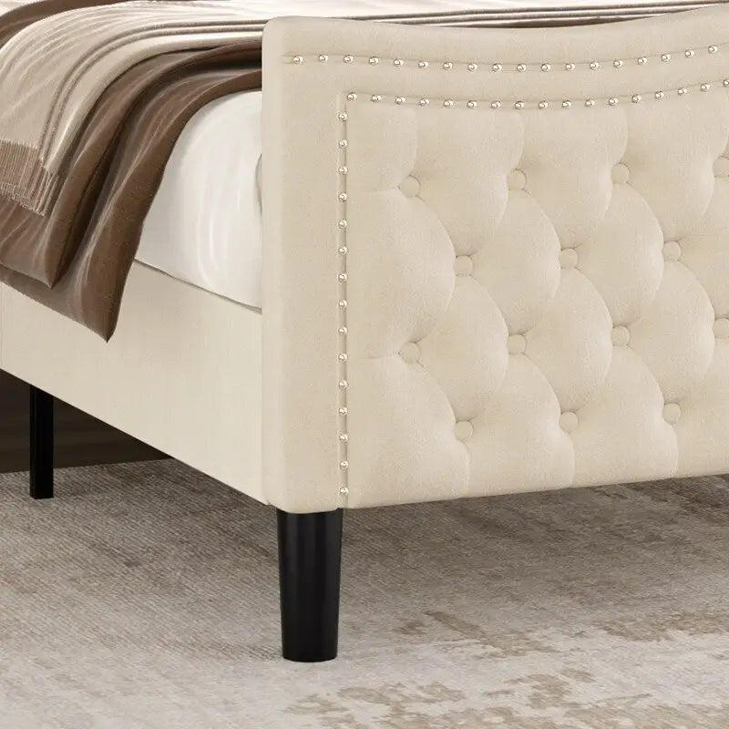 Lit Plateforme en Velours Style Moderne