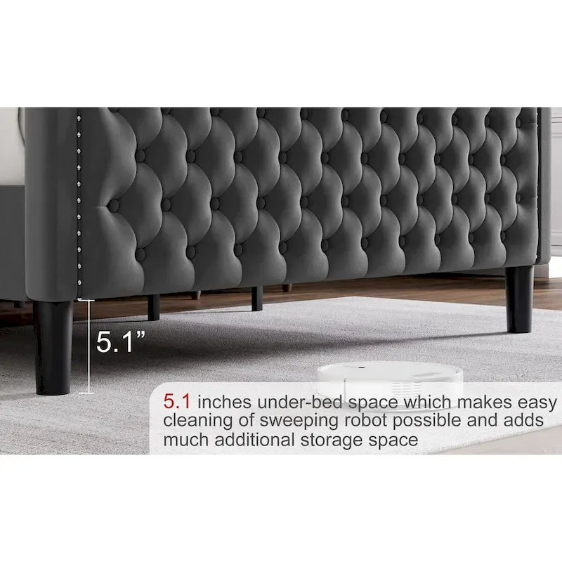 Lit Plateforme en Velours Style Moderne