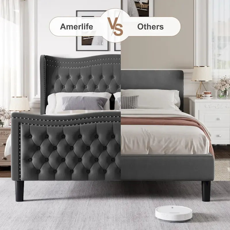 Lit Plateforme en Velours Style Moderne