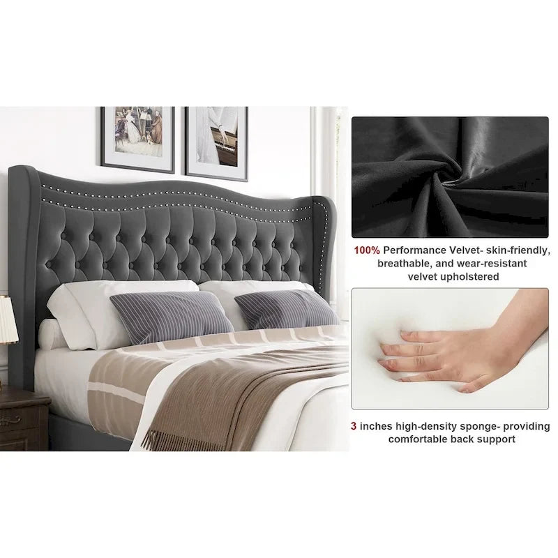 Lit Plateforme en Velours Style Moderne