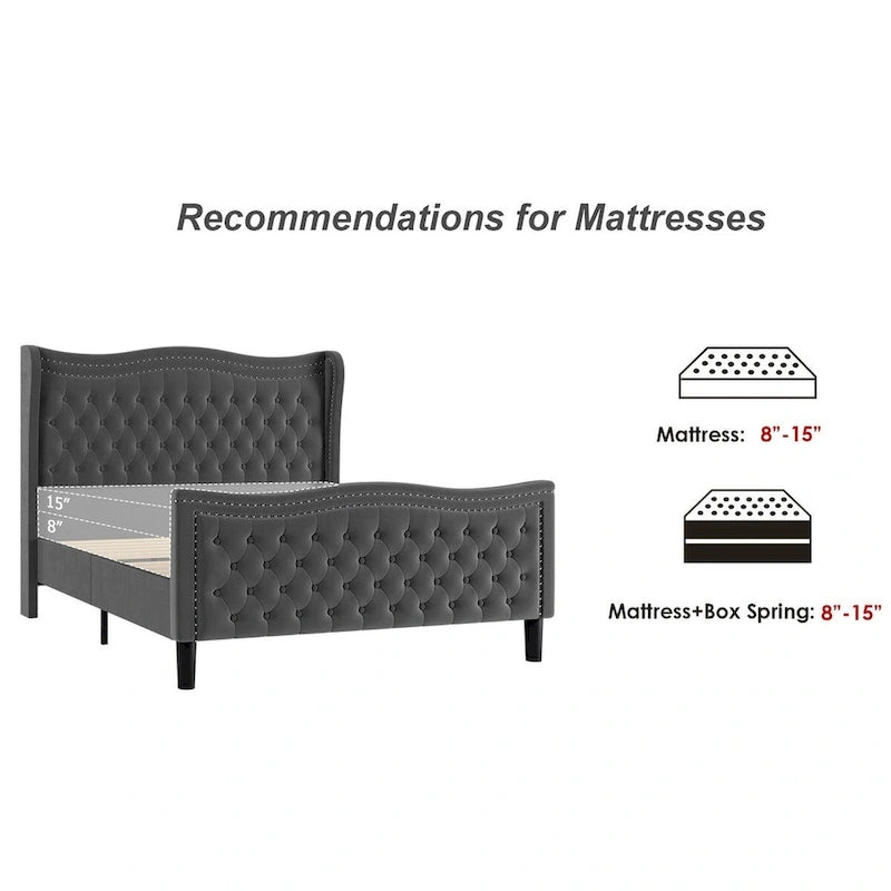 Lit Plateforme en Velours Style Moderne