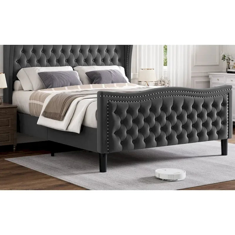 Lit Plateforme en Velours Style Moderne