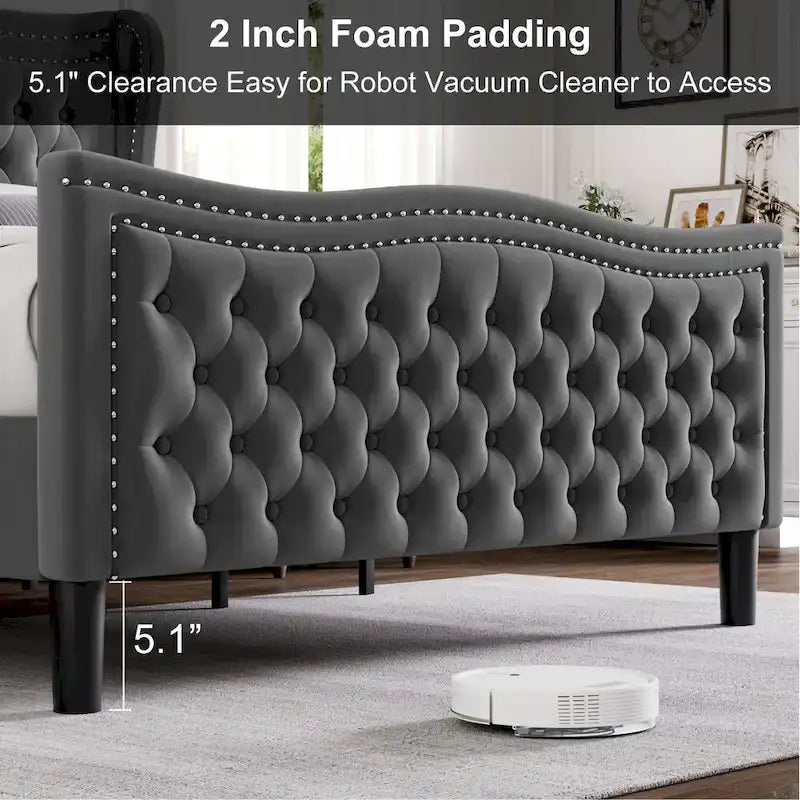 Lit Plateforme en Velours Style Moderne