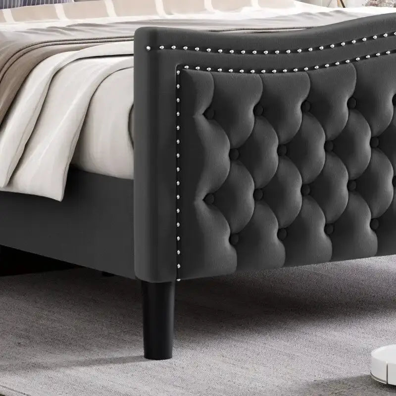 Lit Plateforme en Velours Style Moderne