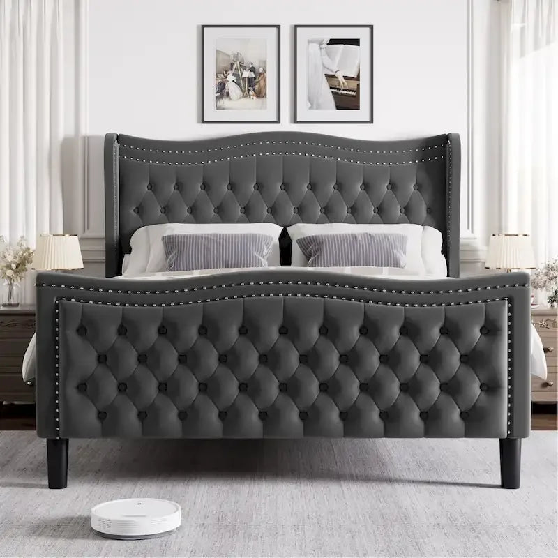 Lit Plateforme en Velours Style Moderne