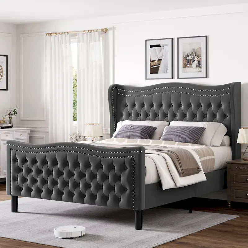 Lit Plateforme en Velours Style Moderne