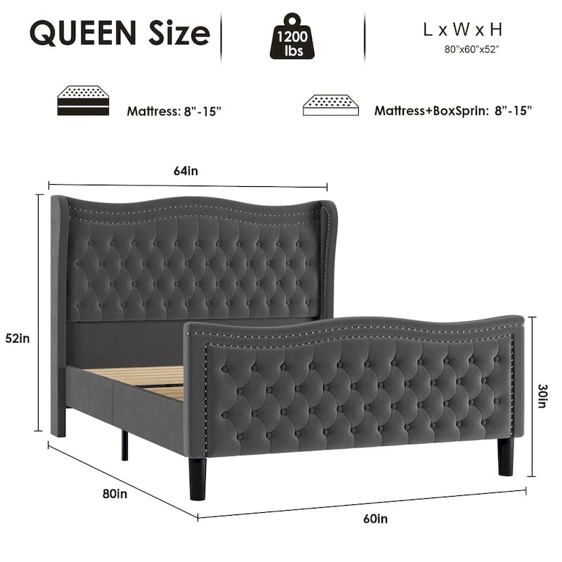 Lit Plateforme en Velours Style Moderne