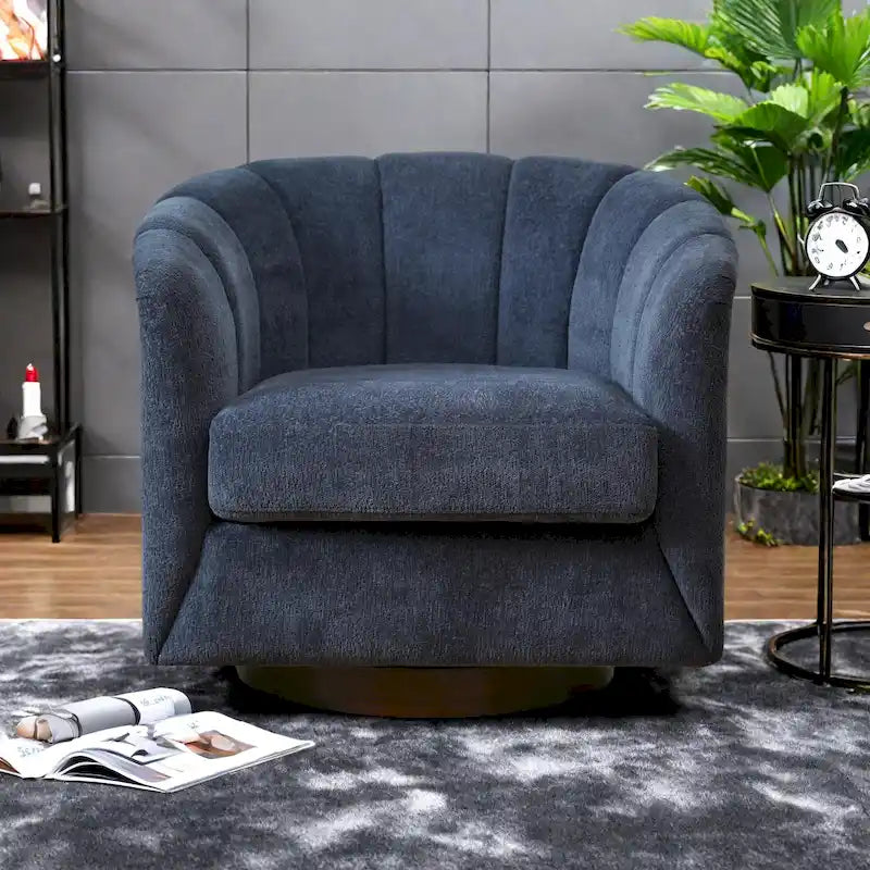 Fauteuil pivotant en tissu avec rotation à 360°, piètement en bois