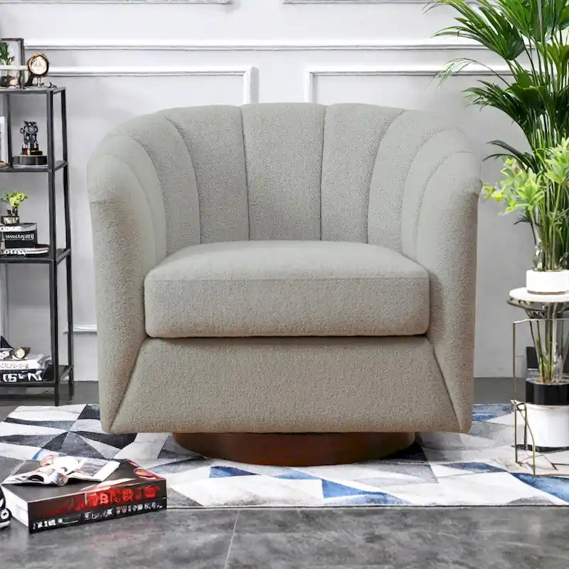 Fauteuil pivotant en tissu avec rotation à 360°, piètement en bois