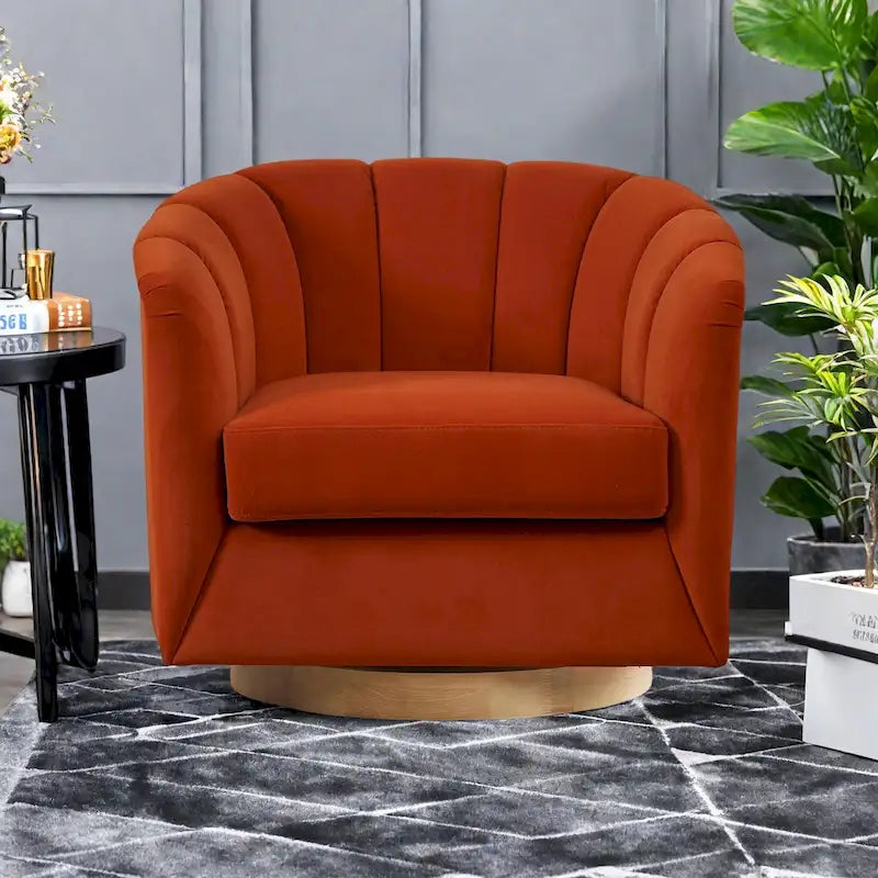 Fauteuil pivotant en tissu avec rotation à 360°, piètement en bois