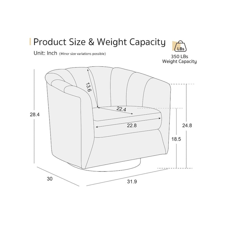 Fauteuil pivotant en tissu avec rotation à 360°, piètement en bois