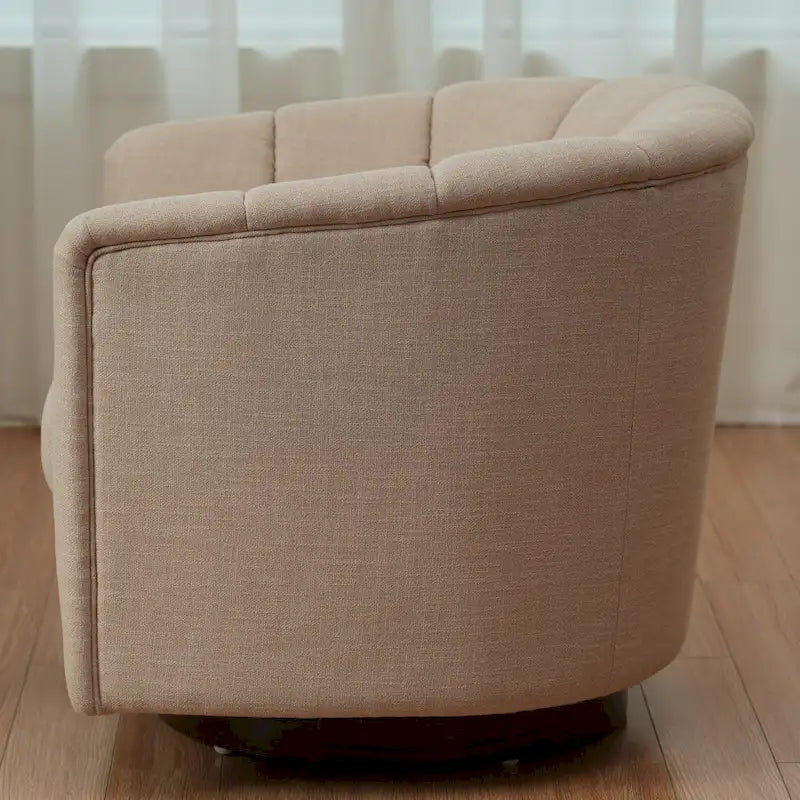 Fauteuil pivotant en tissu avec rotation à 360°, piètement en bois
