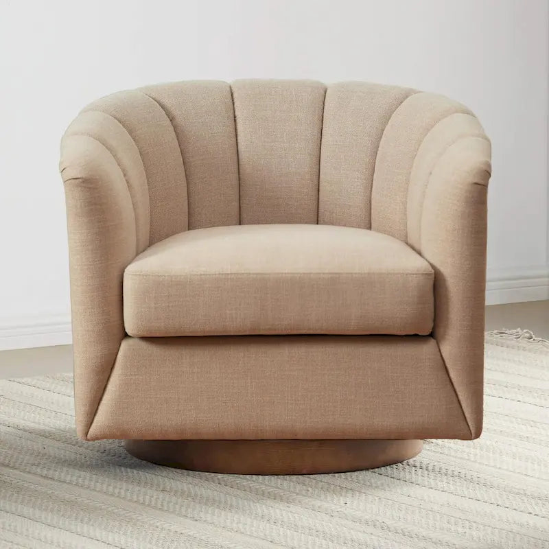 Fauteuil pivotant en tissu avec rotation à 360°, piètement en bois
