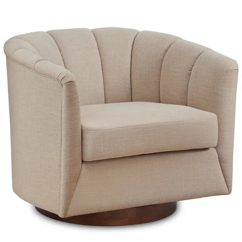 Fauteuil pivotant en tissu avec rotation à 360°, piètement en bois