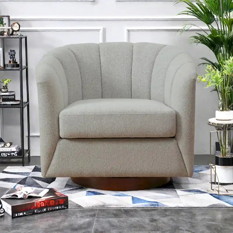 Fauteuil pivotant en tissu avec rotation à 360°, piètement en bois