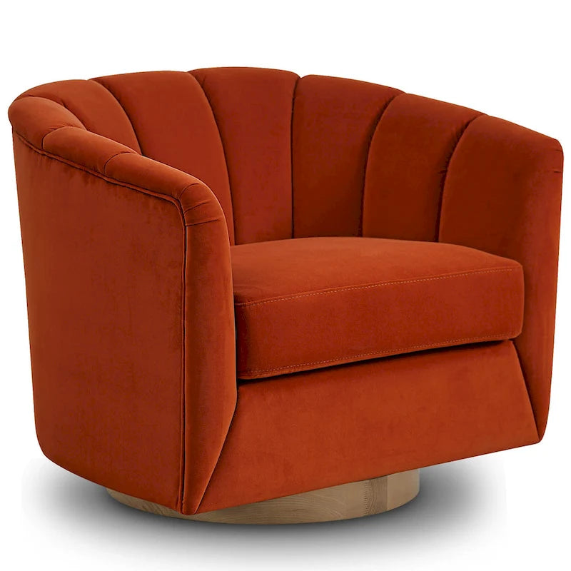 Fauteuil pivotant en tissu avec rotation à 360°, piètement en bois