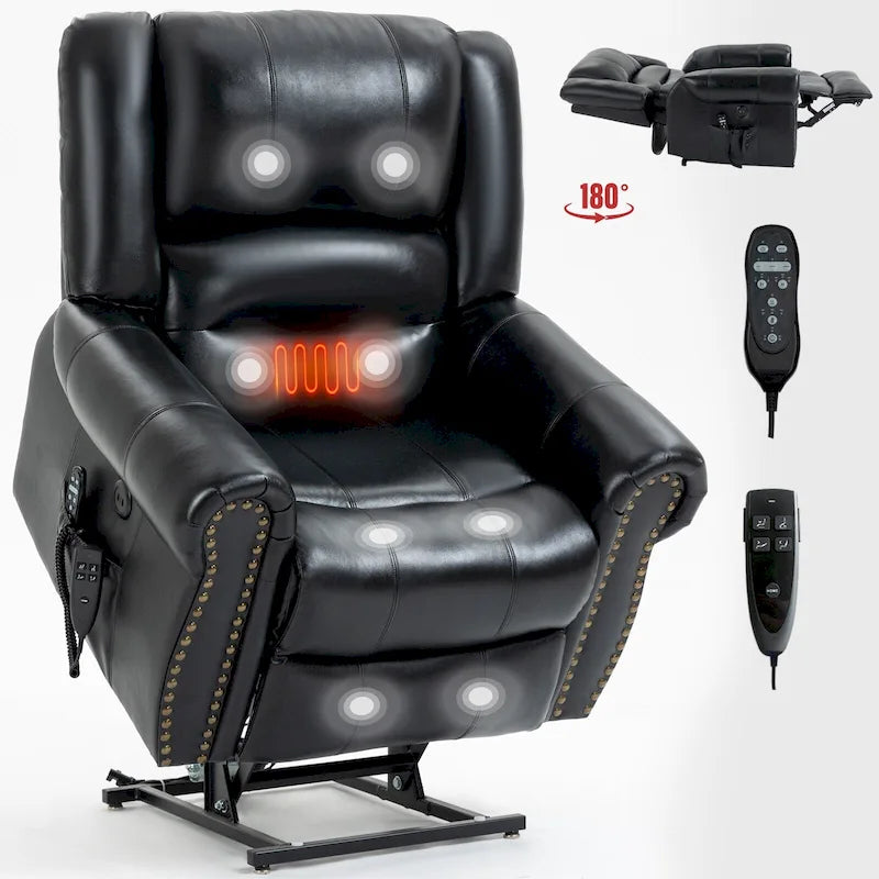 Fauteuil inclinable releveur électrique en cuir véritable marron