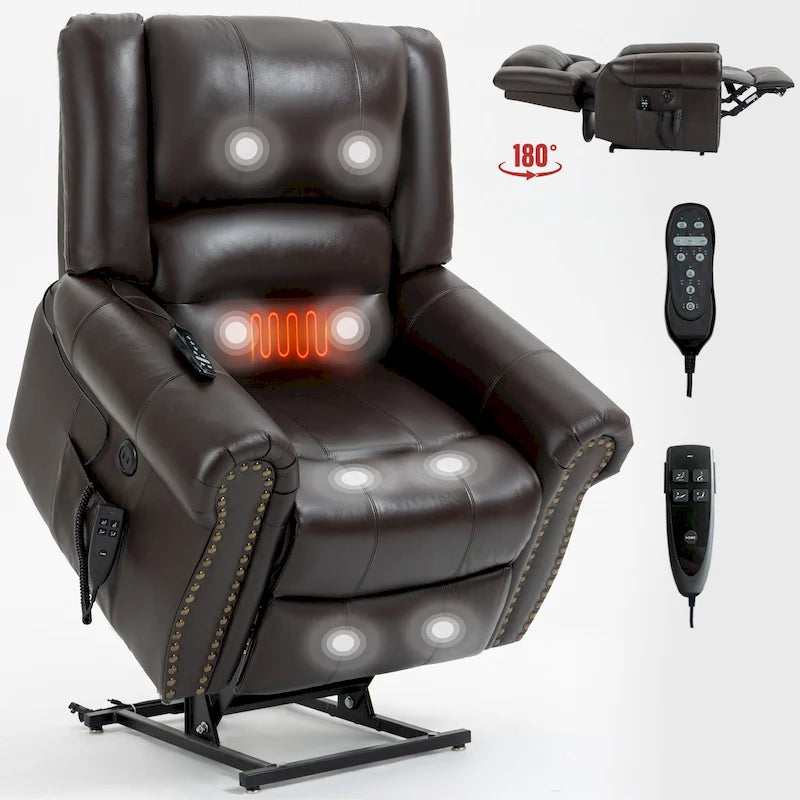 Fauteuil inclinable releveur électrique en cuir véritable marron
