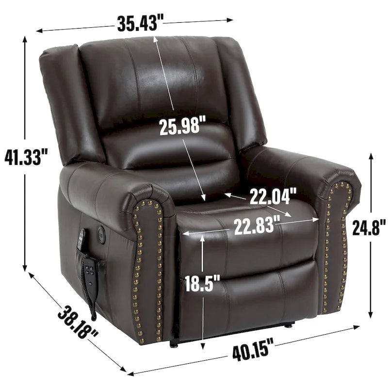 Fauteuil inclinable releveur électrique en cuir véritable marron