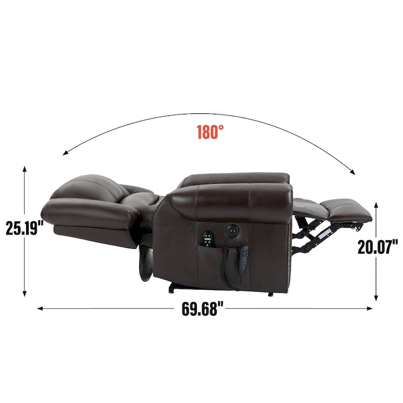 Fauteuil inclinable releveur électrique en cuir véritable marron