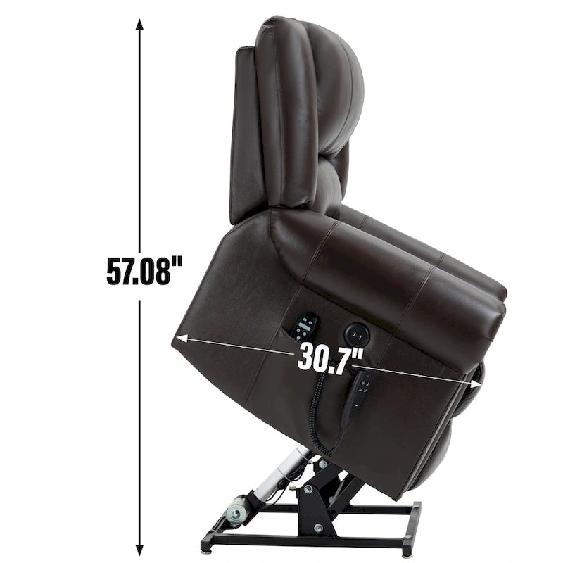Fauteuil inclinable releveur électrique en cuir véritable marron