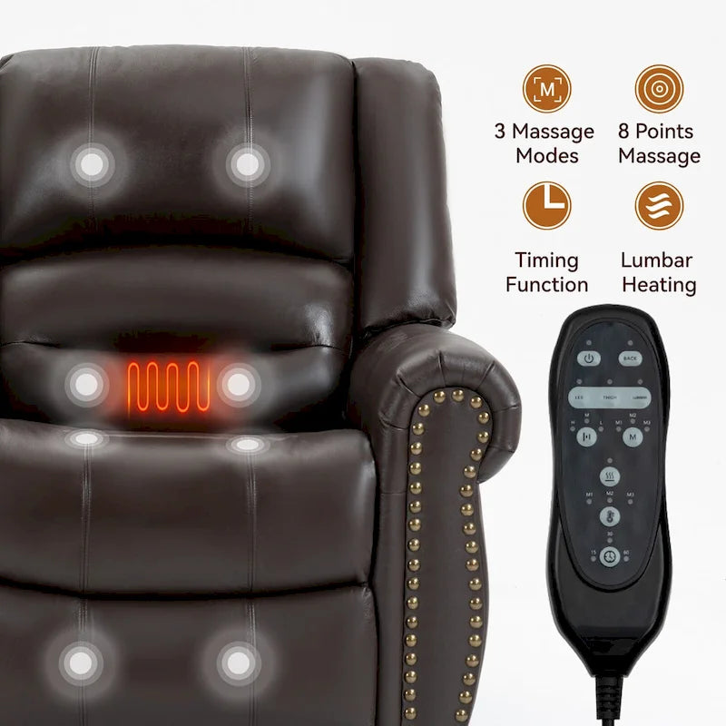 Fauteuil inclinable releveur électrique en cuir véritable marron