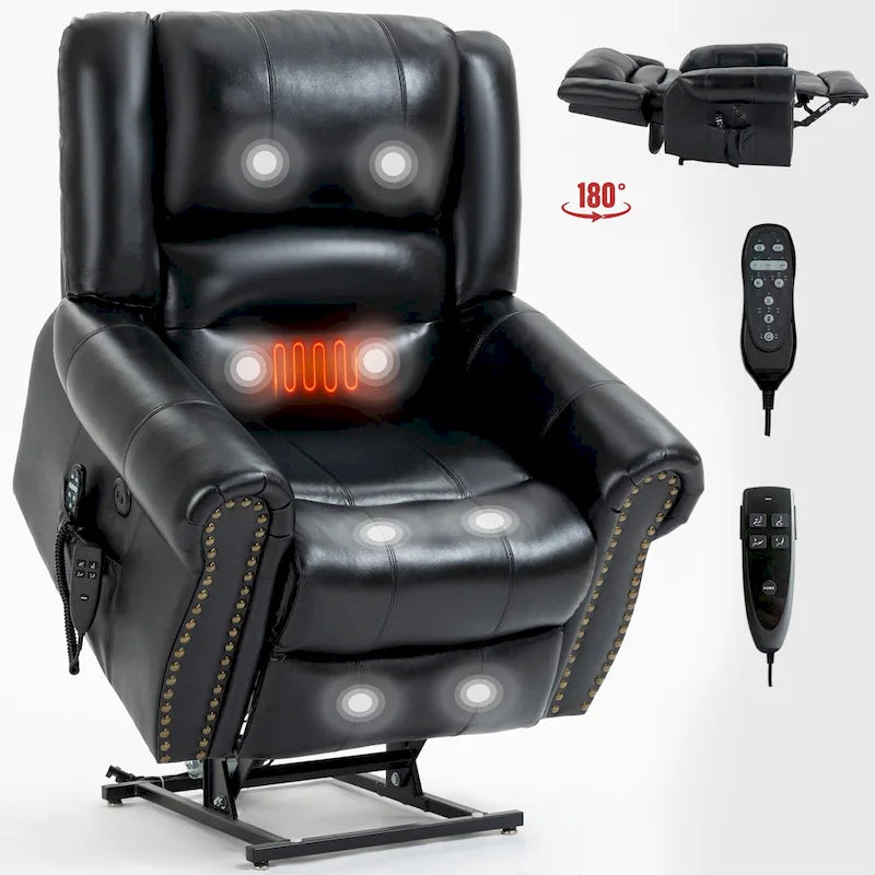 Fauteuil inclinable releveur électrique en cuir véritable marron