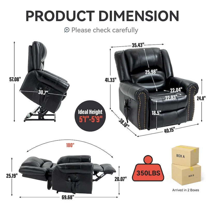 Fauteuil inclinable releveur électrique en cuir véritable marron