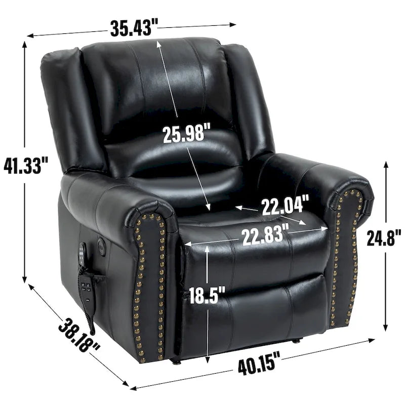 Fauteuil inclinable releveur électrique en cuir véritable marron