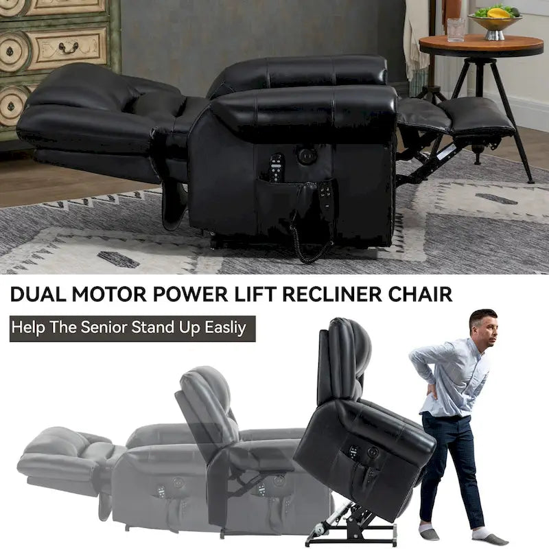 Fauteuil inclinable releveur électrique en cuir véritable marron