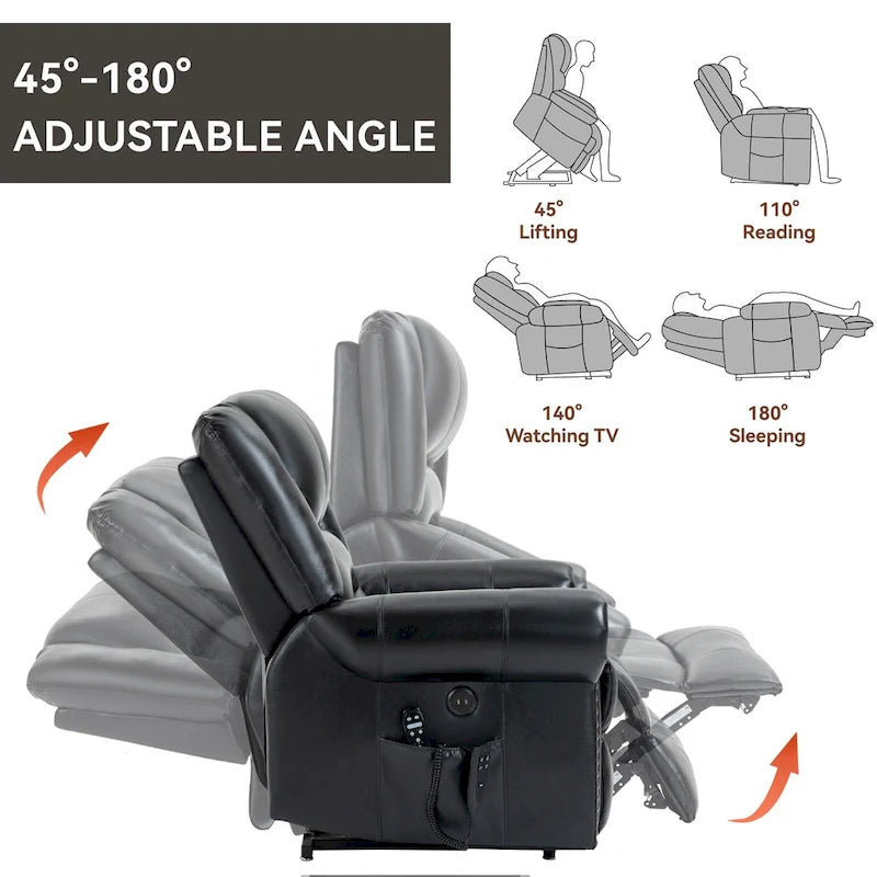 Fauteuil inclinable releveur électrique en cuir véritable marron