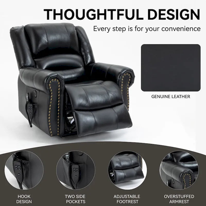 Fauteuil inclinable releveur électrique en cuir véritable marron