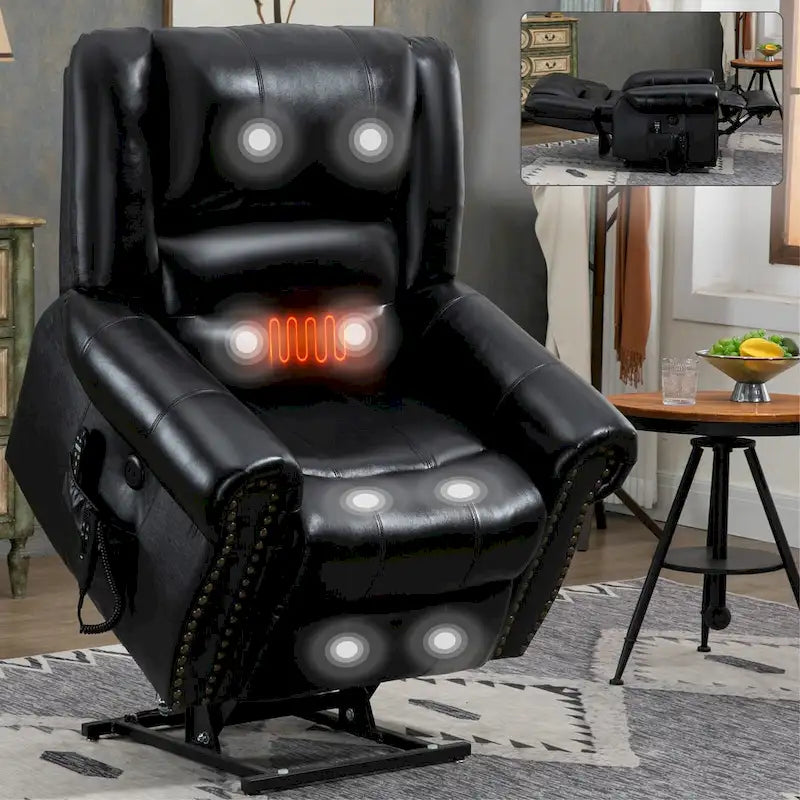 Fauteuil inclinable releveur électrique en cuir véritable marron